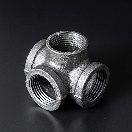 3/4" 4-Way Side Outlet Tee, Home TZH 4-Pack 4-Way Corner Cast Black Malleable Iron Pipe Fitting for Industrial Pipe, Furniture and DIY Decoration (4, 3/4")