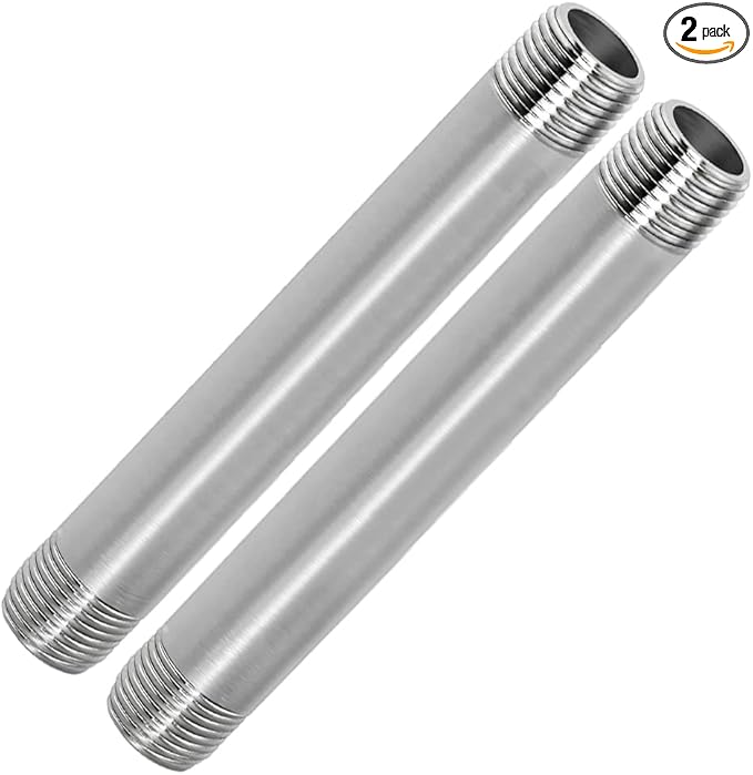 304 Stainless Steel Nipple Pipe Fitting 1/2" NPT X 1/2" NPT Male Thread Cast Pipe Fittings 12" 300mm Length (pack of 2)
