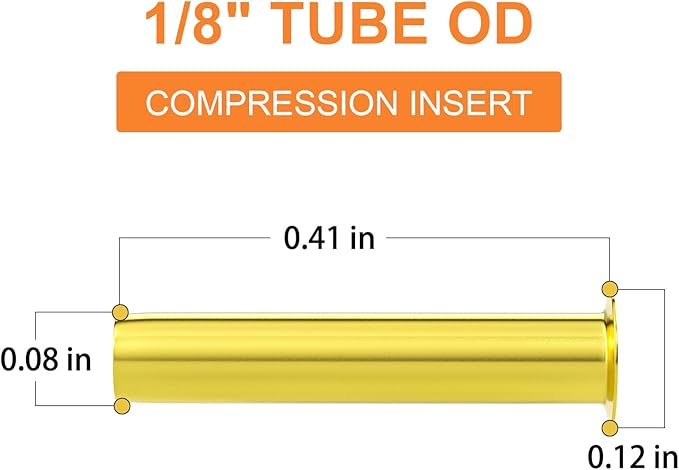 GASHER 100PCS Brass Compression Fitting, Brass Compression Insert Tube Support 1/8" Tube OD