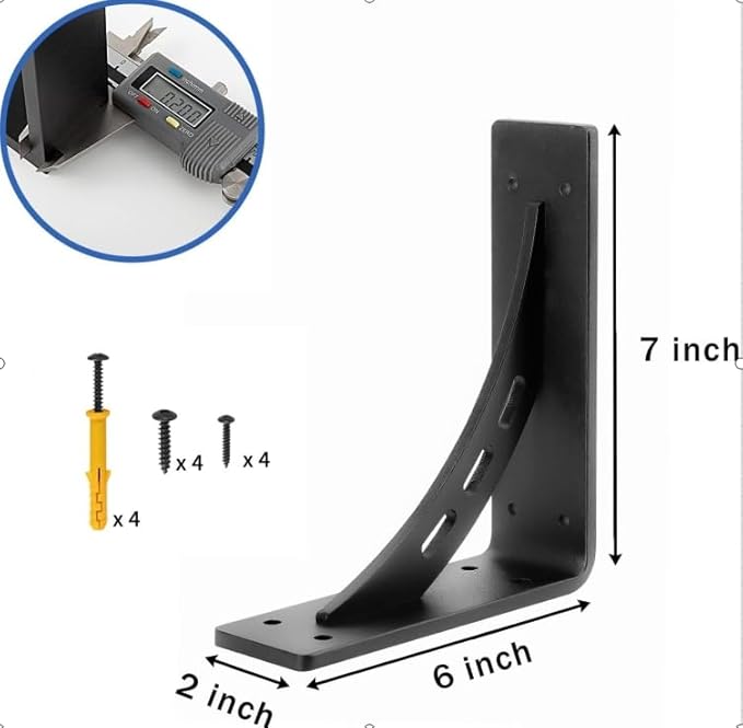 7 inch x 5.9 inch Heavy Duty Shelf Brackets , Metal Mantel Brackets (Set of 2) Fireplace Mantel Brackets - Countertop Support , Max Load 1100 Lbs (7‘’ x 5.9 ‘’)
