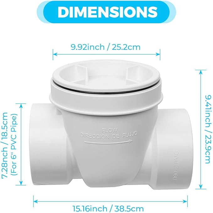 6" PVC Backwater Valve, 6 Inch Back Flow Preventer Valve, Backflow Water Valve Prevents Sewage Backflow