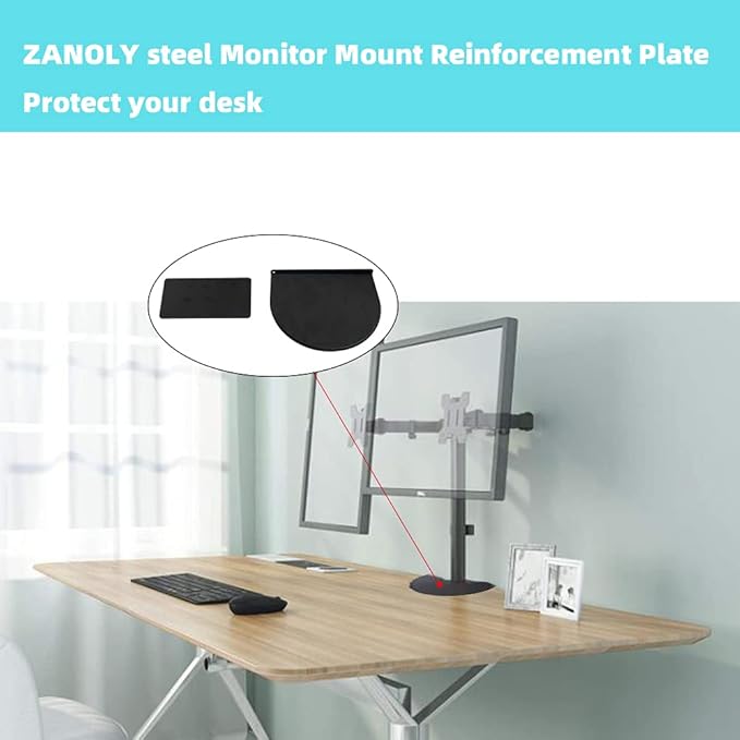 Steel Monitor Mount Reinforcement Plate，Monitor Arm Reinforcement Plate for Fragile Tabletop, Monitor Mount Reinforcement Plate Fits Most Monitor Stand C Clamp Installation