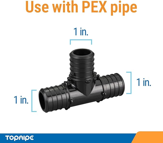 (Pack of 5) Topaipe 1 x 1 x 1 Inch PEX Poly Crimp Equal Tee, PPSU Fitting for PEX Tubing, PERT, ASTM F2159