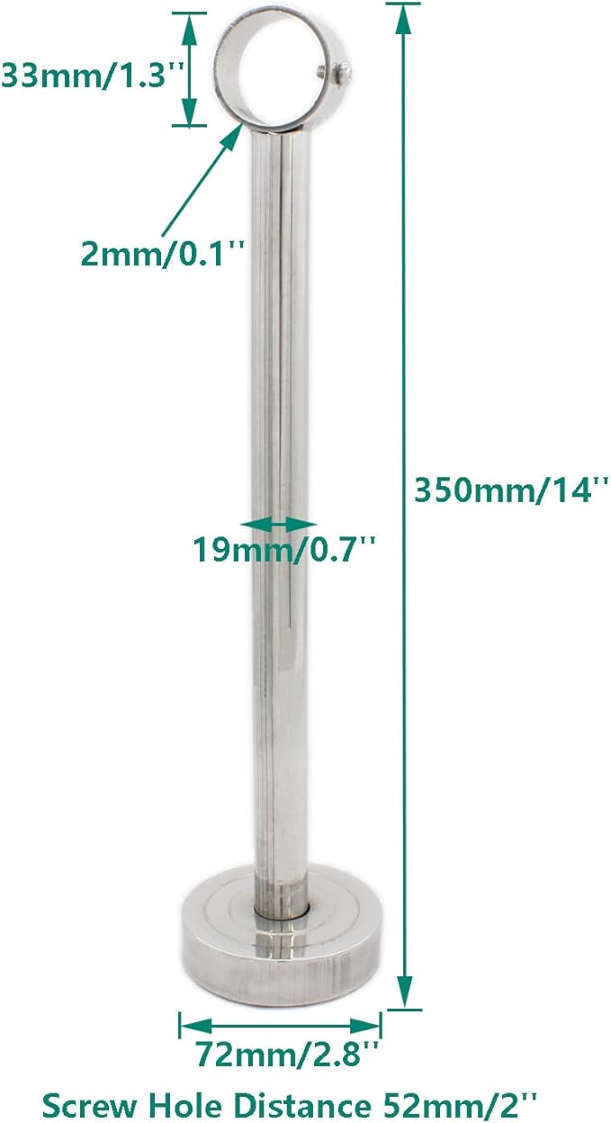 2 Pack Ceiling Mount Bracket, Stainless Steel Wardrobe Pipe Bracket Rod Holder Ceiling Holder, ULIFESTAR Shower Curtain Closet Wardrobe Rod Lever Support Pipe Flange Socket (D*H)33 * 350mm/1.3 * 14''