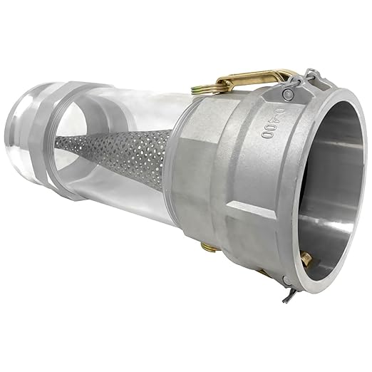 Gloxco 4" in-line Camlock Polycarbonate Sight Glass and Strainer Assembly (CAM-40-SGST-PCAL)