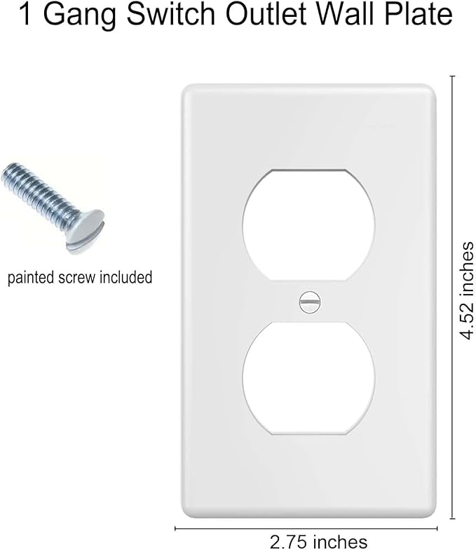 Duplex Wall Plates 1-Gang Switch Outlet Electrical Cover Plate Unbreakable Thermoplastic Faceplate for Light Receptacle Outlet Switch, White (6 Pack)