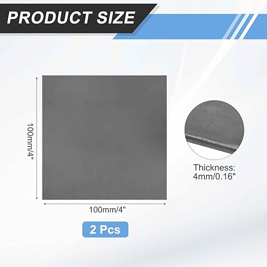 MECCANIXITY 2pcs 3/16"(4mm) x4 x4 Steel Plate, Black Hot Rolled A36 Steel Sheet Plate Base, Square Weldable Metal Discs for Industrial Construction Structural Support