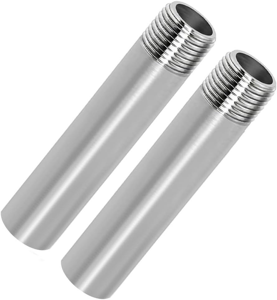 Stainless Steel Pipe Fitting 1/2" NPT Male x 1/2" NPT Female Thread Nipple Cast Pipe 4"（100mm) Length 2PCS