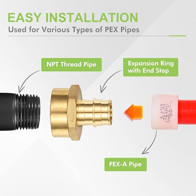 2 Pack Pex-A Brass Expansion to Female Thread Adapter, 3/4 Inch PEX-A to 1 Inch Female NPT,Zero-Lead Brass NSF/ANSI 61 NSF 372 Certificate, ASTM F1960 Certified