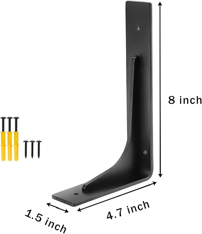 8"x 4.7" Shelf Brackets,L Shelf Brackets, Vertical Angle, Premium Alloy Metal Heavy Duty Shelf Bracket, high Strength Mounting Hardware Included, Corner Brace Joint,Pack of 4. (8 inch L+Beam)