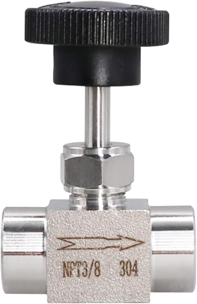 Needle Valve NPT 3/8 Female Thread Straight Needle Valves Stainless Steel 304 Flow Control Valve for Water/Gas/Oil, 1PC