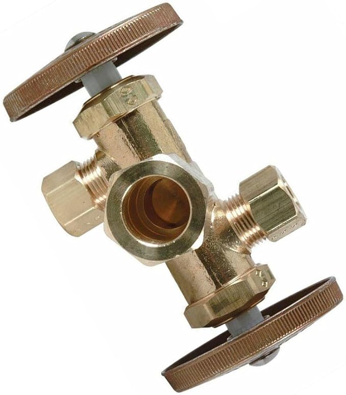 Replacement 5/8 Inch Comp x 3/8 Inch Comp x 1/4 Inch Comp Dual Outlet & Dual Shut Off Multi Turn Angle Stop Valve for PrimeX 82024