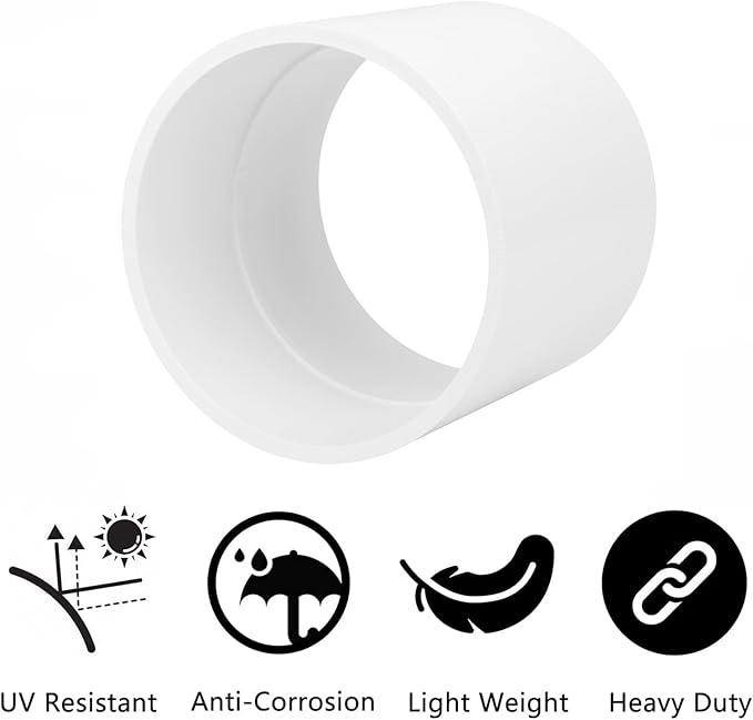 6" PVC Pipe Coupling Adapter Pipe Fittings (Socket x Socket) Contractor Pack Schedule 40 Heavy Duty 6 Inch PVC Slip Socket Connectors for DIY PVC Shelf Garden Support Structure, White