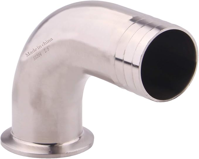 DERNORD Sanitary Hose Barb Pipe Fitting 1.5" Tri Clamp (50.5MM Ferrule) 90 Degree Elbow (Tube OD: 1.5"/38MM (1.5 Tri-clamp))