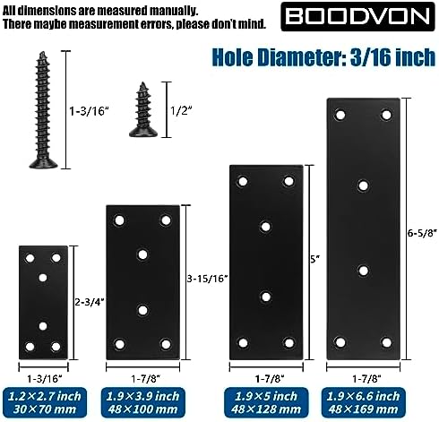 Mending Plate, Metal Steel Flat Straight Brace Bracket, Black Double-Wide Joining Plate for Wood Furniture Fastening & Fixing with 2 Sets of Screws of Different Lengths (48x100mm, 8 Pack)