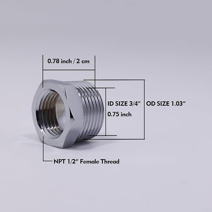 3/4" Male NPT to 1/2" Female NPT Solid Brass Lead-Free Reducer Hex Bushing, Chrome (2 Pack), Reducing Cast Pipe Adapter Fitting, Brass Pipe Hose Tube Fitting Hex Head Bushing Adapter Convert