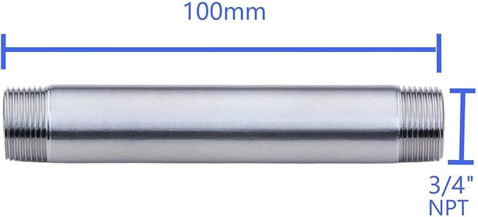 CONSTELLAR 304 Stainless Steel Pipe Fitting - 3/4" NPT Male x 3/4" NPT Male Threaded Thickened Pipe Wall, 100mm (4 inch) Length Heavy Nipple Seamless Pipe (1 Pcs)