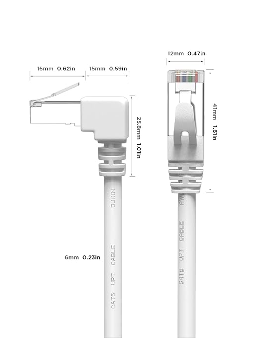 90 Degree Cat6 Ethernet Cable White 3FT Right Angle CAT 6 Ethernet Patch Cable RJ45 LAN Cable Gigabit Network Cord Downward Angle Bandwidth up to 250MHz 1Gbps