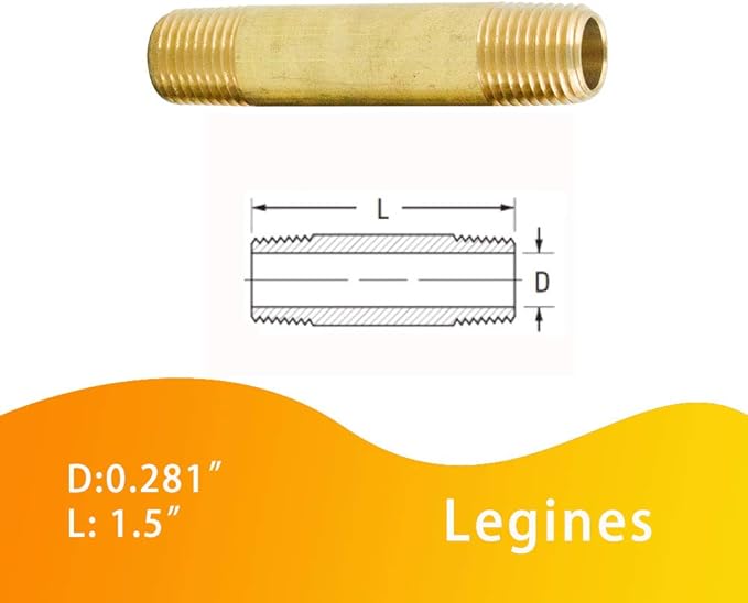 Legines Brass Pipe Fitting Long Nipple, 1/8" NPT Male x 1/8" NPT Male Extender Straight Connector, 1-1/2"Length 1200psi (Pack of 5)