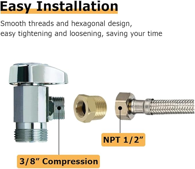 Hooshing 1/2 NPT Male to 3/8 Compression Female Thread Brass Reducer Fittings Water Supply Adapter for Kitchen Bathroom Plumbing