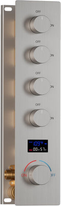 Shower Valve Concealed Shower Mixing Faucet with Temperature Display Function, Flow Control Brass Diverter Valve Kit, 4 Function Can Be Activated Simultaneously, Brushed Nickel