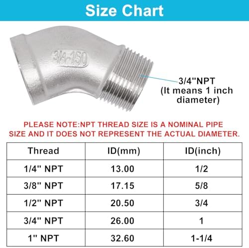 2PCS 45 Degree Elbow Fittings, 3/4" NPT Male Pipe to 3/4" NPT Female 304 Stainless Steel Pipe Fitting, Connector Coupler Apply to Outdoor/Garden/Industrial