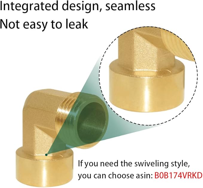 Joywayus 90-Degree Elbow Garden Hose Pipe Fitting（Non swiveling Fitting） Forged Brass Right Angle 3/4" GHT Female x 3/4" GHT Male (Pack of 2)