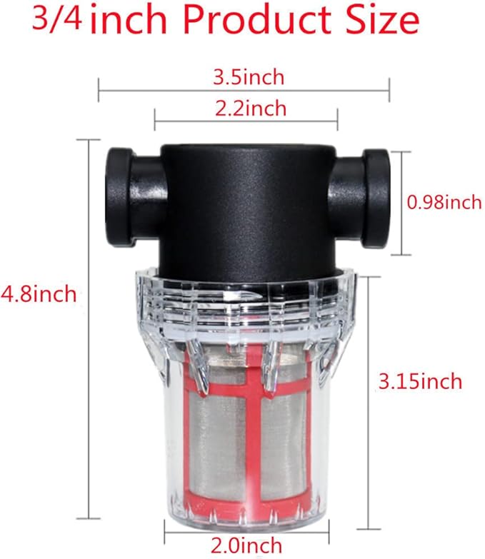 Sediment Filter 3/4 Female Thread Inline Filter Strainer for Garden Hose Pressure Washer RV with 200Mesh Screen Water Pump Strainer Filter