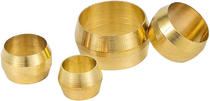 110PCS Tube OD（1/4" 5/16" 3/8" 1/2") Brass Compression Sleeves Ferrules,Brass Compression Fitting Assortment Kit