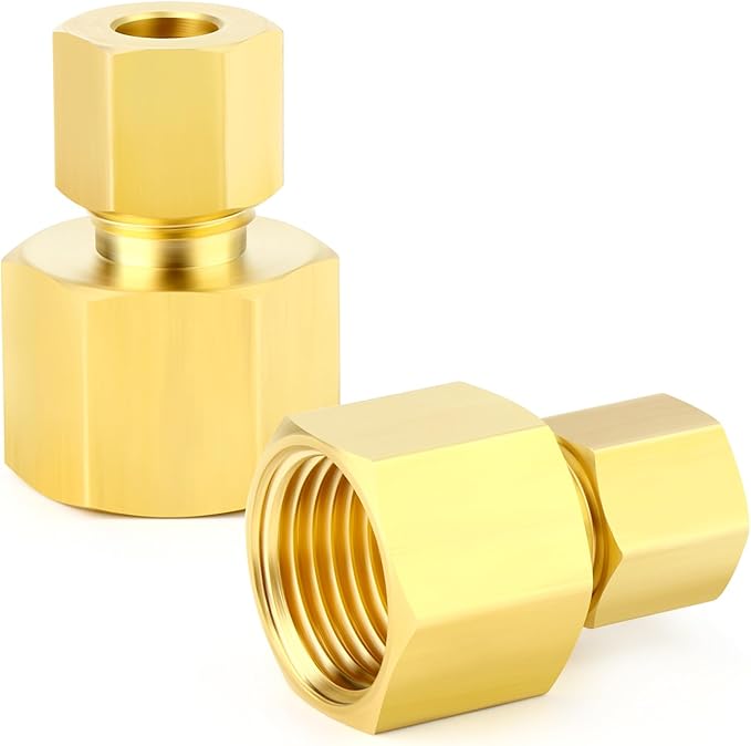 GASHER 10PCS Brass Compression Union Tube Pipe Fitting Connector, 1/4" Tube OD x 3/8" NPT Female Connector