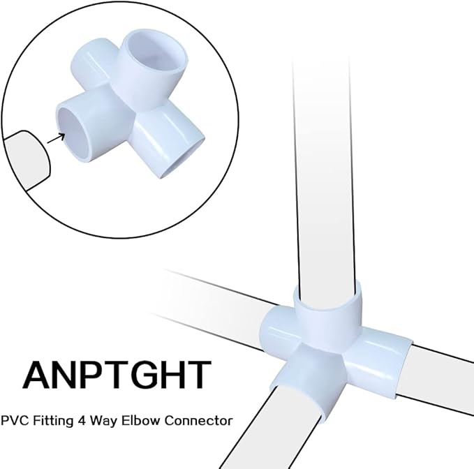 2 Inch Tee PVC Fitting 4 Way Elbow Connector, Furniture Grade 90 Degree Elbow Side Outlet, PVC Corner Fittings for Building Furniture Greenhouse Shed Pipe Fittings Tent Connection (Pack of 4)