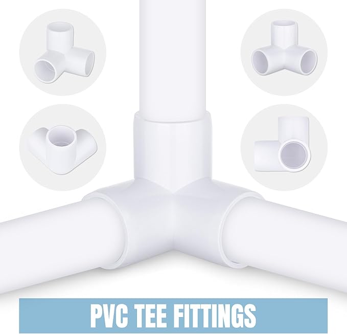 1/2 inch 3-Way PVC Pipe Fittings, PVC 3-way Fitting Connectors, Used for Building Furniture, Furniture Grade, White (20 Pack)