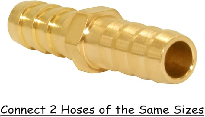 8PCS Brass 1/4"OD Barb Splicer Mender Hose Barb Fitting Straight 2-Way Union Garden Hose Repair Fittings for Water/Oil/Gas