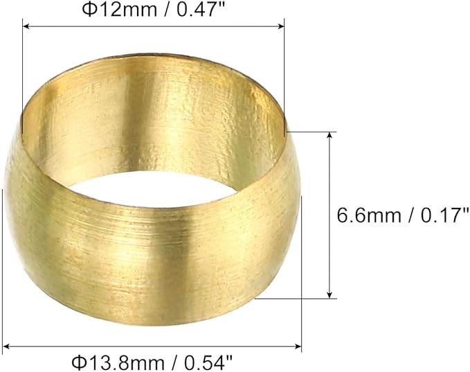 PATIKIL 12mm Tube OD Brass Compression Sleeves Ferrules, 50 Pack Brass Ferrule Fitting Brass Compression Fitting Assortment Kit for Air Water Gas Pipe