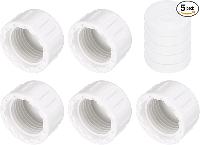 uxcell 5Pcs 1/2 Inch PT Female Thread PVC Pipe Fitting Cap, Cleanout Water Drain End Caps, Pipe Plug Socket Fittings with Gasket for Water Heater Supply Lines, Plumbing, White