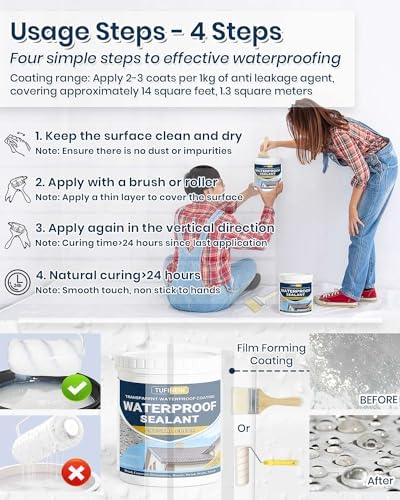 Waterproof Sealant 70 Oz Clear, TUFINEIN Transparent Waterproof Coating Water-Based Invisible Agent Roofs, Walls, Garden, Terraces Indoor & Outdoor