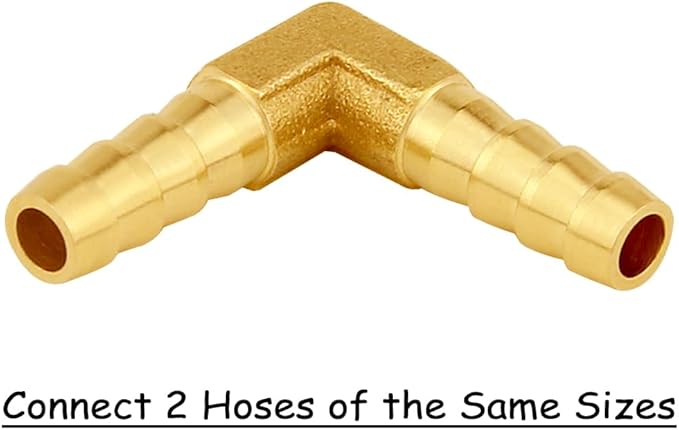 6PCS Solid Brass 5/16"OD Barb Elbow Fittings 2-Way 90 Degree L Right Angle Barbed Fitting for Water/Oil/Gas