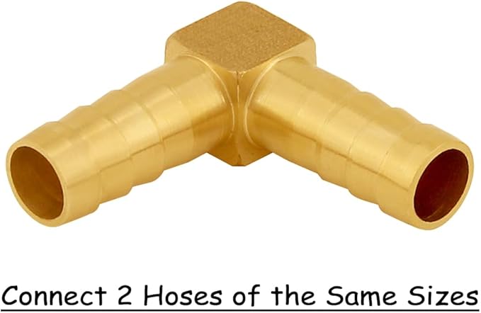 3PCS Solid Brass 3/8"OD Barb Elbow Fittings 2-Way 90 Degree L Right Angle Block Barbed Fitting for Water/Oil/Gas