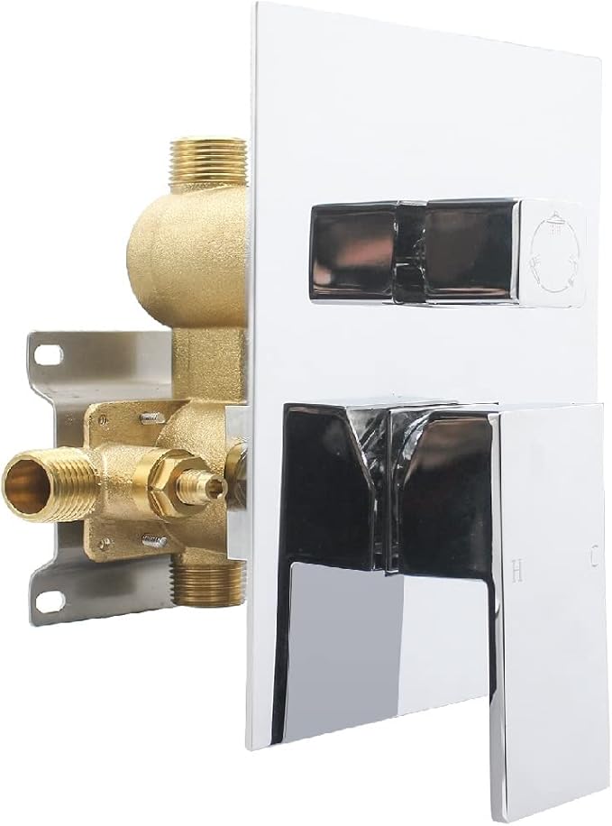 Solid Brass 3 Way Outlet Shower Diverter Valve Flow Control Mixer Mixing Rough-In Shower Valve Modern Concealed(Chrome)