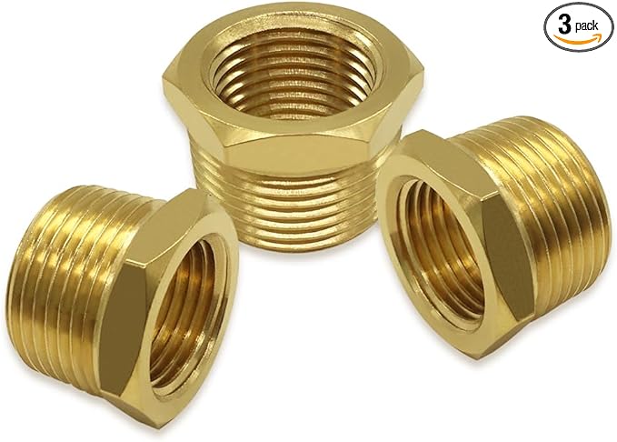 Hooshing 3PCS Brass Reducing Hex Bushing 3/4" NPT Male x 1/2" NPT Female Thread Reducer Pipe Fitting Adapter