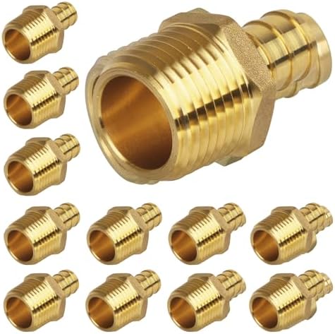 12 Pack Pex Fittings, 1/2" Male NPT to 1/2" Pex Male Adapter, Heavy-Duty Brass Crimp Fittings for PEX Pipes with Leak-Resistant Construction, NSF & UPC Certified
