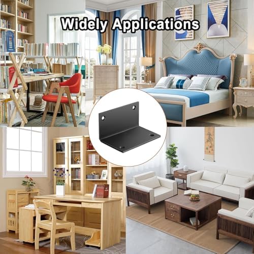 8 PCS Iron 2.76 Inch L Right Angle Bracket with Screws, 2.76" x 1.57" x 1.57" Metal Joint Bracket 90 Degree Corner Brace for Wood Bookshelf Furniture Cabinet, Thickness 3 mm Heavy Duty Black Brackets