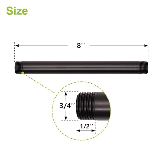 Naiture Brass Heavy Duty 1/2 NPT Connection Threaded Pipe Fitting Nipple, 8" Long, Oil Rubbed Bronze Finish