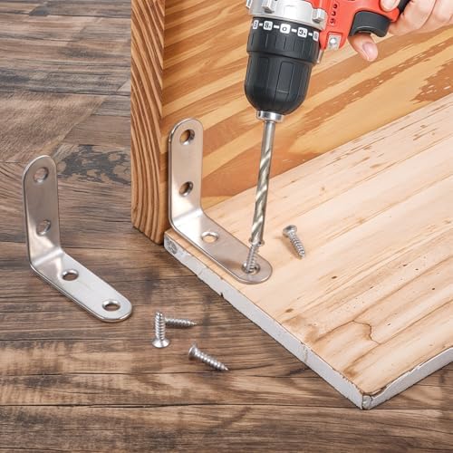 20 Pcs L Bracket Corner Braces 2 Inch Stainless Steel Heavy Duty Shelf Bracket for Wood Shelves, Wall Hanging Support 90 Degree Joint Right Angle Brackets with Screws