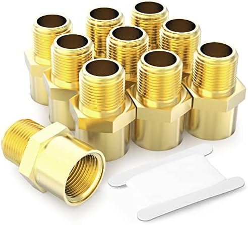 TAISHER 10PCS Brass Pipe Fitting, Adapter, 3/8" NPT Male x 3/8" G Thread (BSP) Female