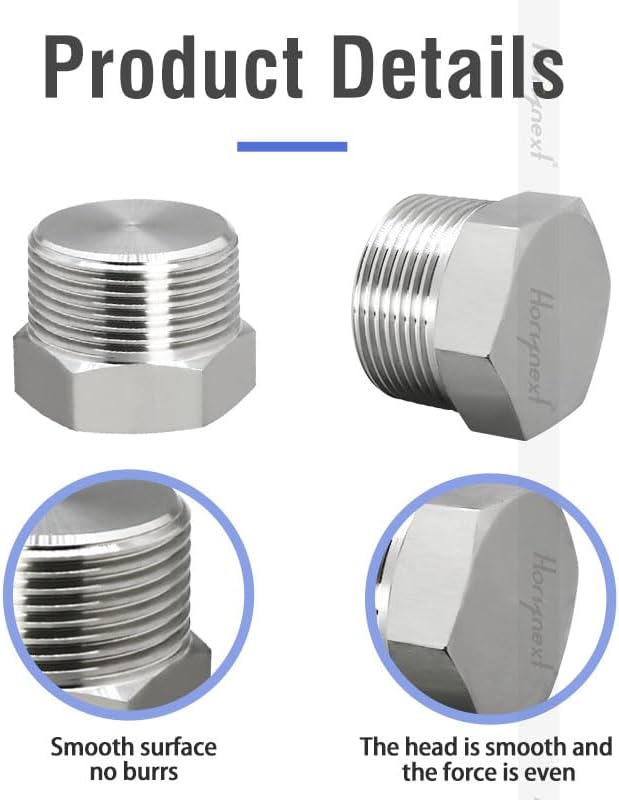 npt 1 stainless steel Male Thread hex Head water Pipe fitting, adapt to cap brass fitting manifold(Pack of 2)