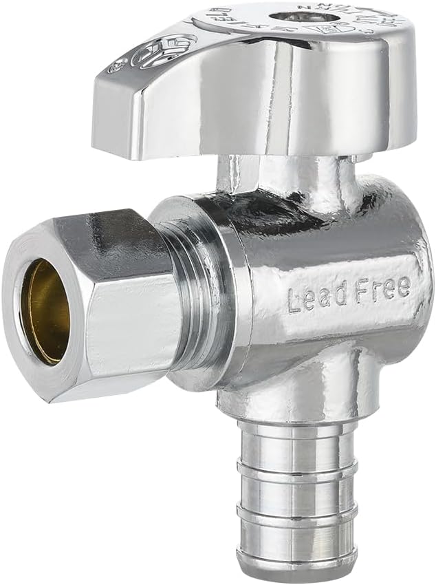Pro 10-Pack EFIELD 1/4 Turn 1/2 in. Crimp PEX Barb Crimp Inlet x 3/8 in. Compression Outlet Angle Valve, Chrome Plated Brass, Heavy Duty,(VALVE374)