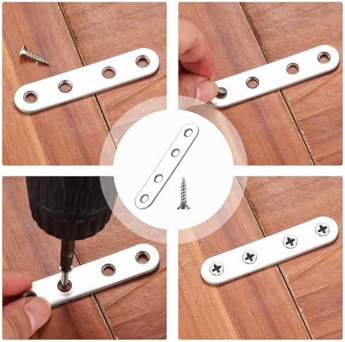 Mending Plates Flat Brackets, 12Pcs Stainless Steel Straight Brace Brackets