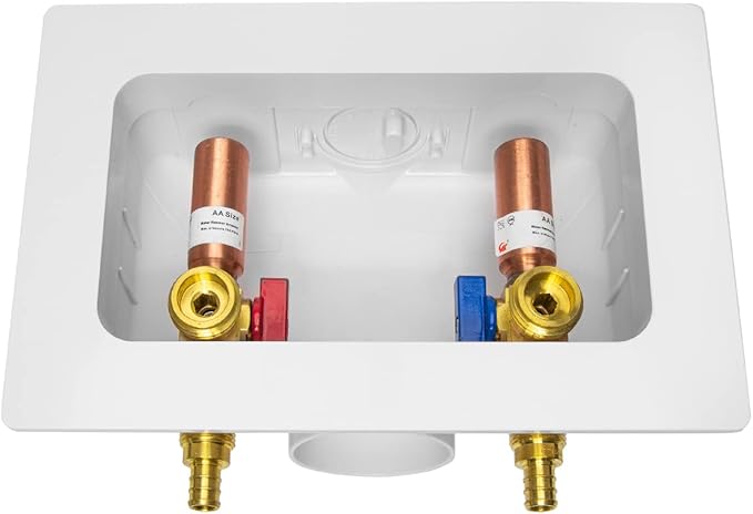 EFIELD Premium Washing Machine (Laundry) Outlet Box, 1/2-inch Crimp Pex Connection, Center Drain With Copper Water Hammer Arrestor,(WM027)