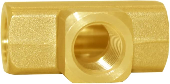 Joywayus Brass Pipe Fitting Barstock Tee 3 Way 1/4" x 1/4" x 1/4" NPT Female Hose Fitting(Pack of 2)